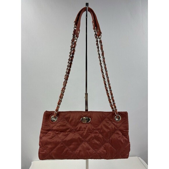 DKNY Quilted Nylon Slim Shoulder Bag Crossbody Burnt Orange Rust Chain Strap - Picture 1 of 8